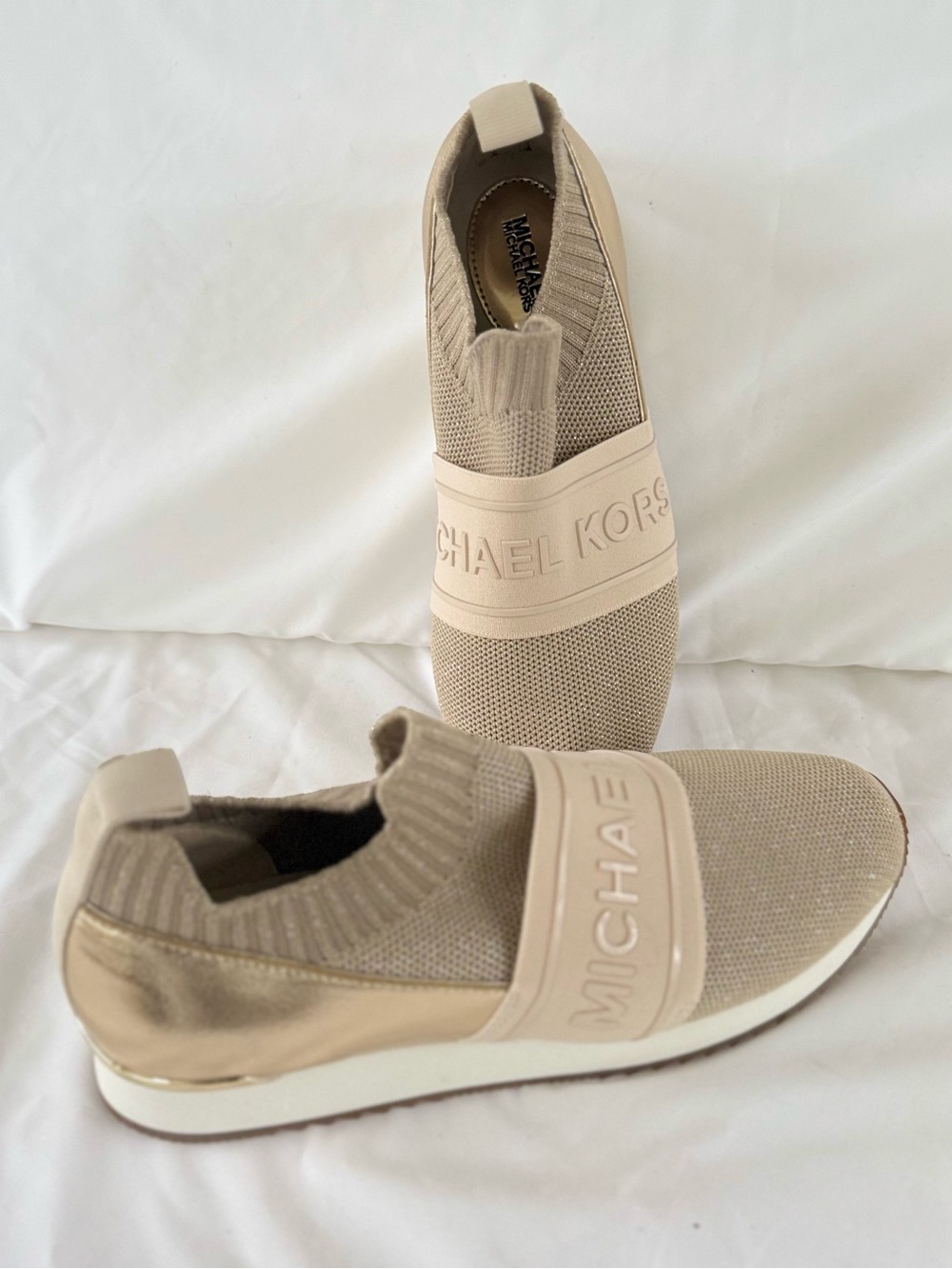 Michael Kors Gold Knit Slip On Sneakers Womens 7 Streetwear Sporty